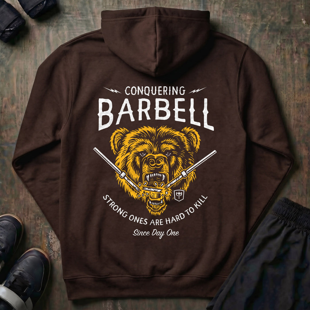 Breaking Barbell Bear pullover hoodie in Brown, back print