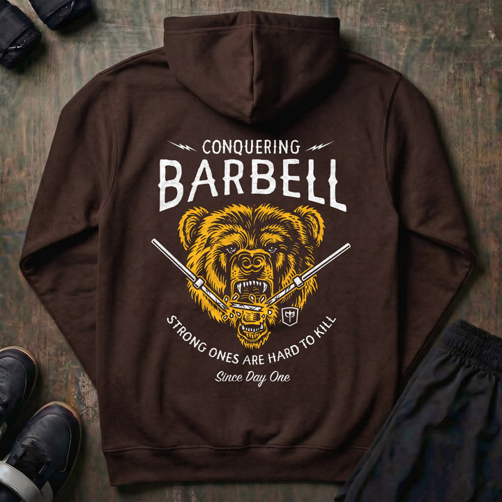 Breaking Barbell Bear pullover hoodie in Brown, back print