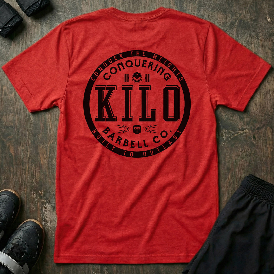 CB Kilo tee in Red: a bold circular badge with block-letter KILO at the center