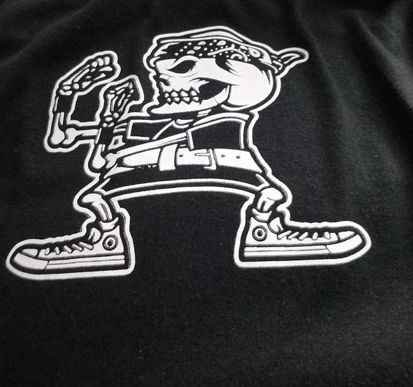 Close-up of a Conquering Barbell skeleton graphic tee shared by @cabrera_419