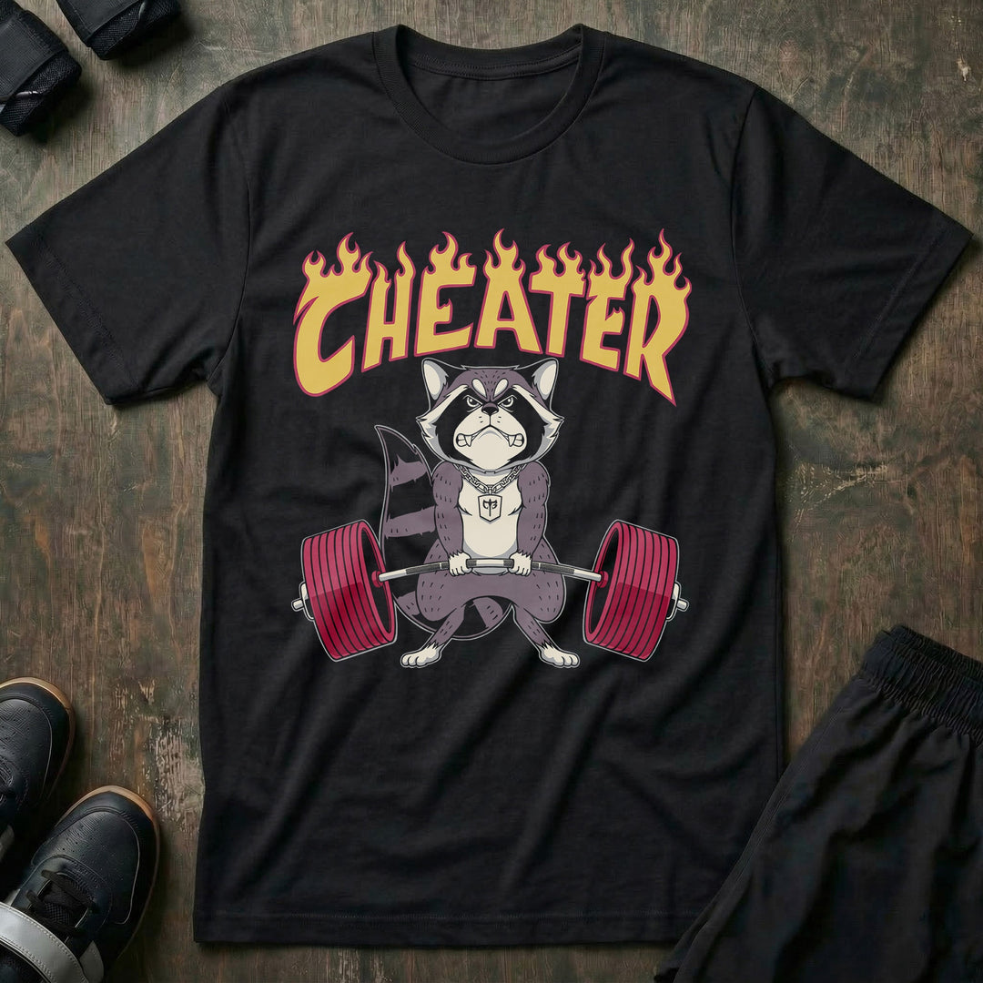 Cheater - Trash Panda Deadlift - on Black Tee - Conquering Barbell