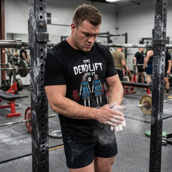 Come Deadlift With Us - on Black tee - Conquering Barbell