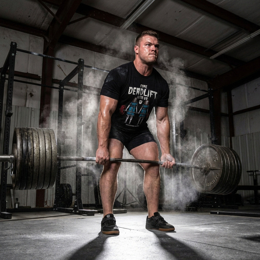 Come Deadlift With Us - on Black tee - Conquering Barbell