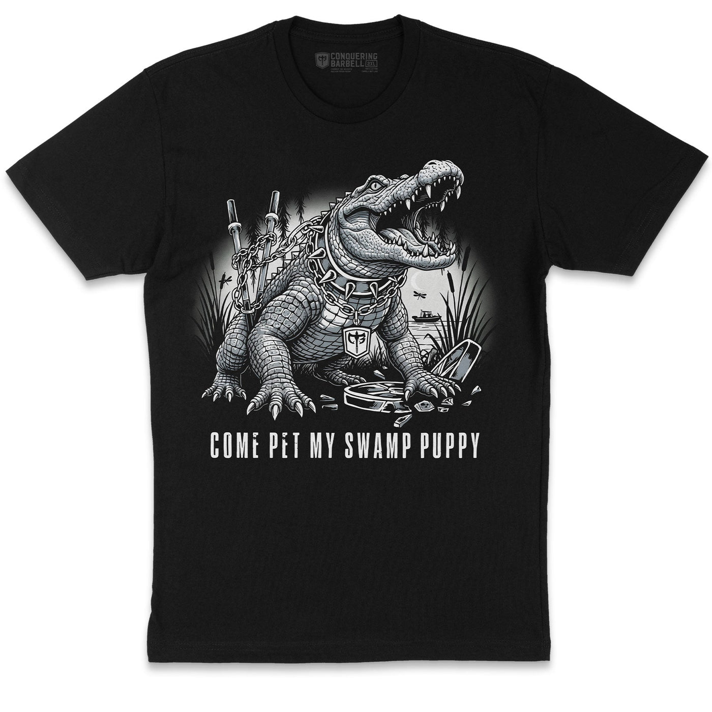 Come Pet My Swamp Puppy - Black Tee - Conquering Barbell