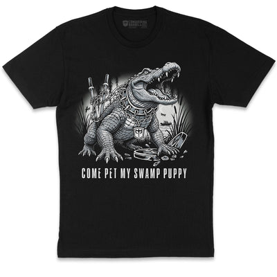 Come Pet My Swamp Puppy - Black Tee - Conquering Barbell