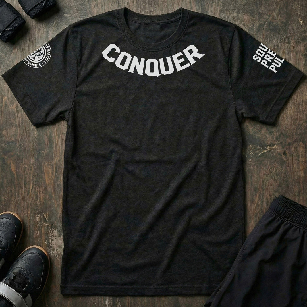 Conquer - Competition Powerlifting Tee - Black - Conquering Barbell