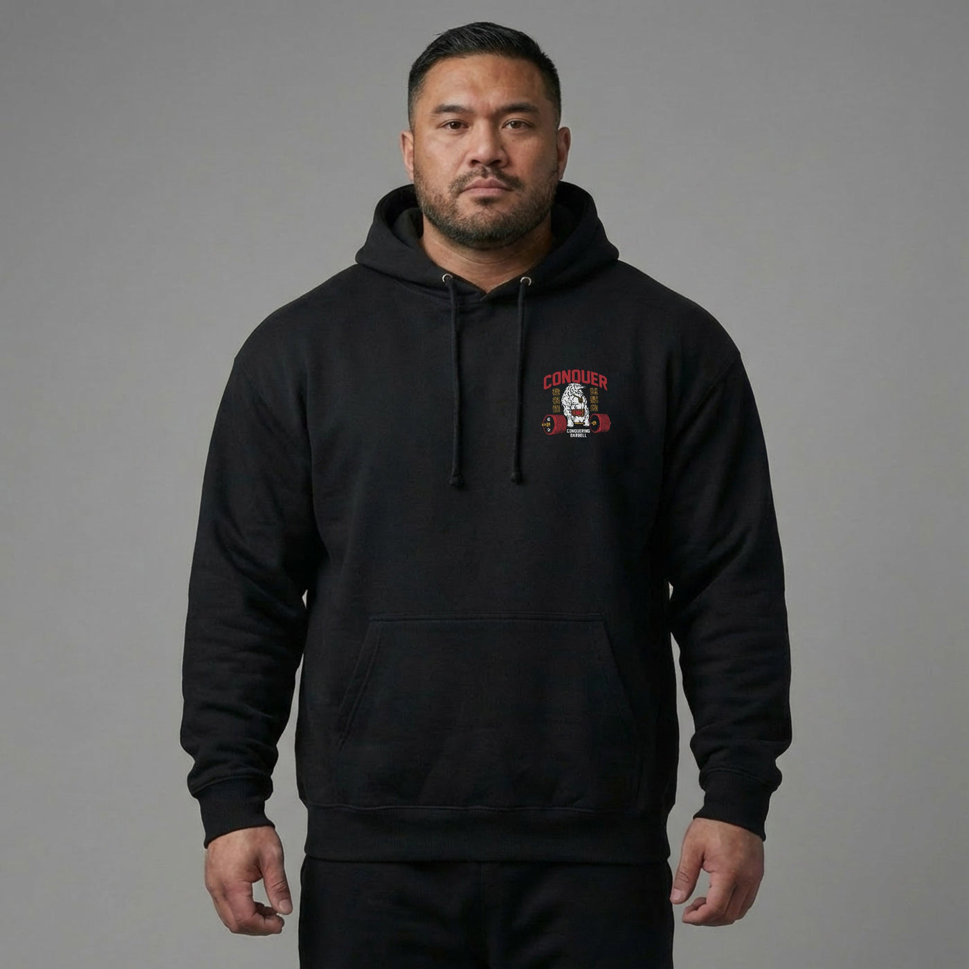 Conquer - Deadlifting Wolf V2 - on Black Pullover Hoodie - Conquering Barbell