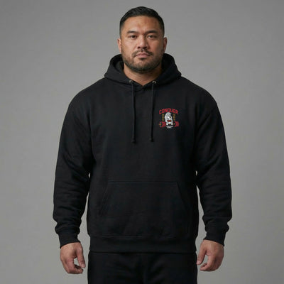 Conquer - Deadlifting Wolf V2 - on Black Pullover Hoodie - Conquering Barbell