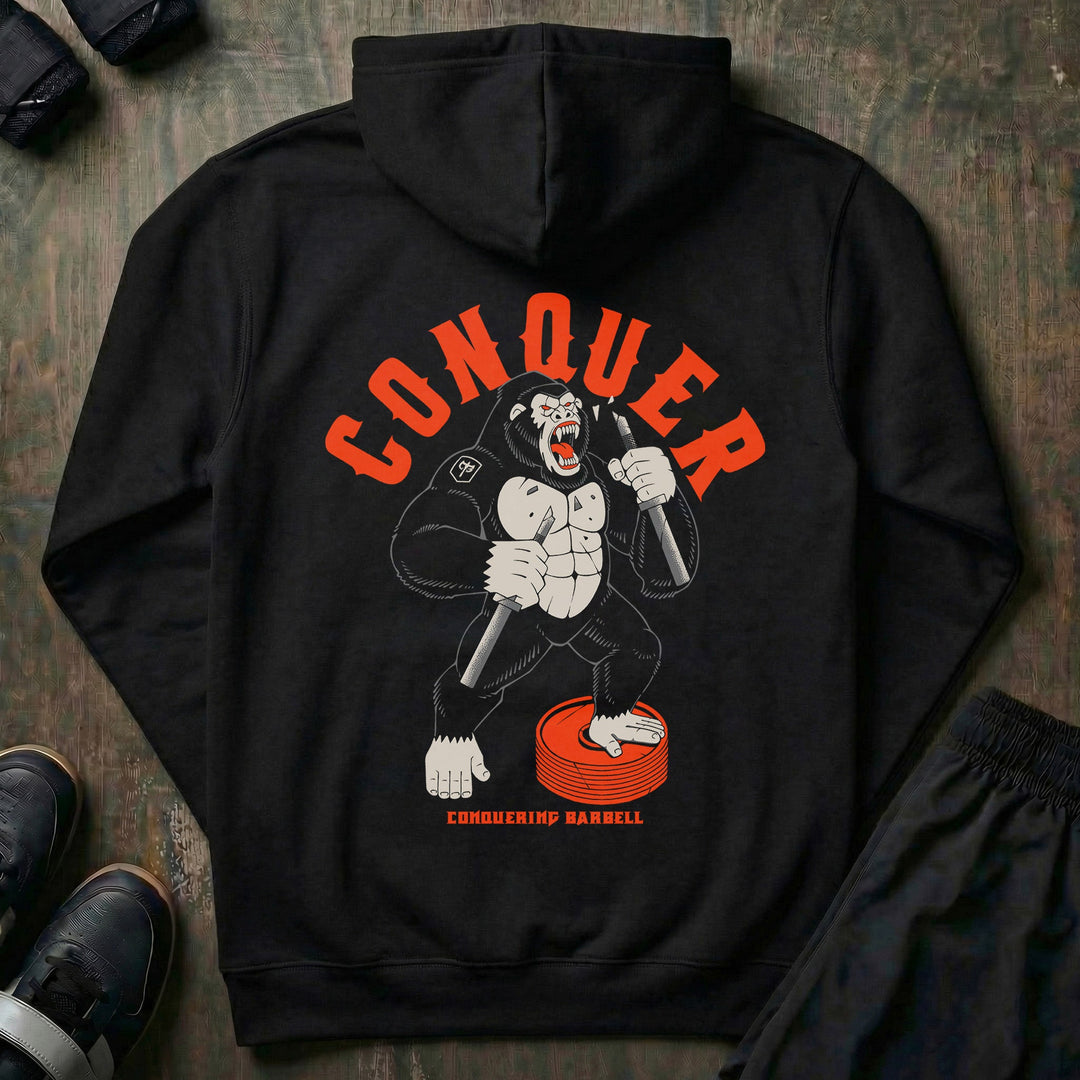 Conquer - Raging Gorilla - on Black Pullover Hoodie - Conquering Barbell