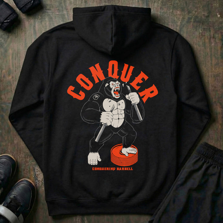 Conquer - Raging Gorilla - on Black Pullover Hoodie - Conquering Barbell