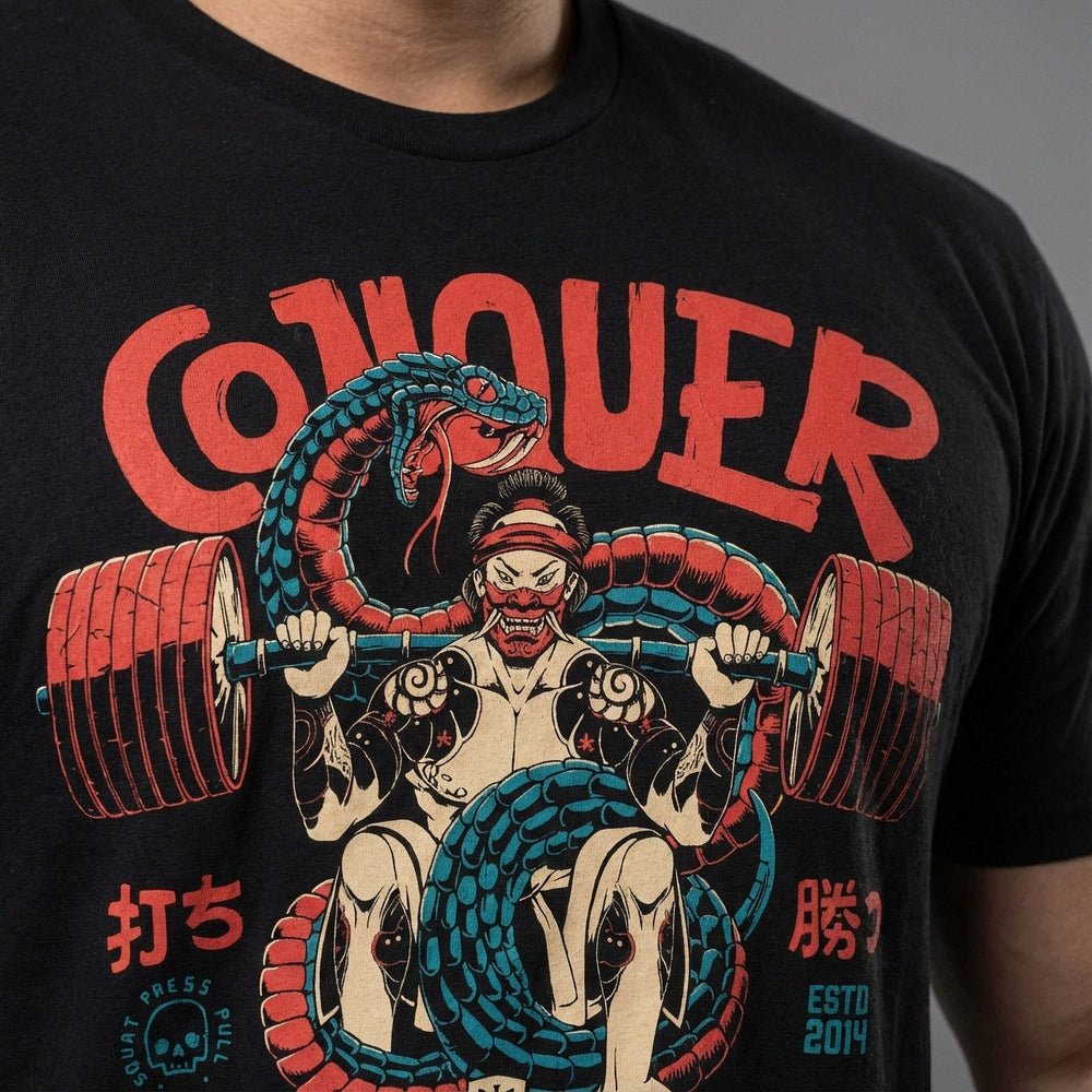 Conquer - Samurai - Black Tee - Conquering Barbell