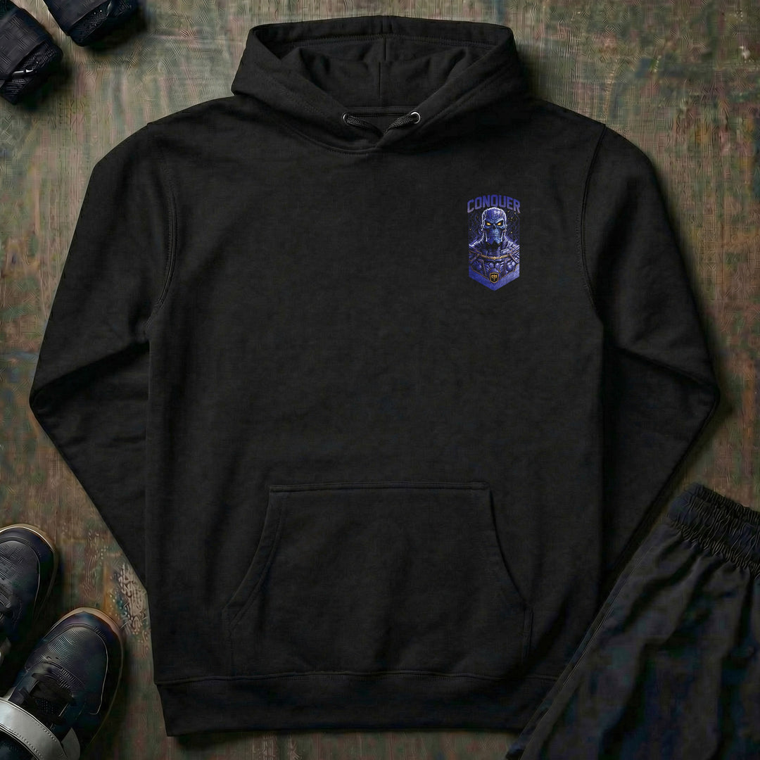 Conquer the Universe pullover hoodie in Black, front