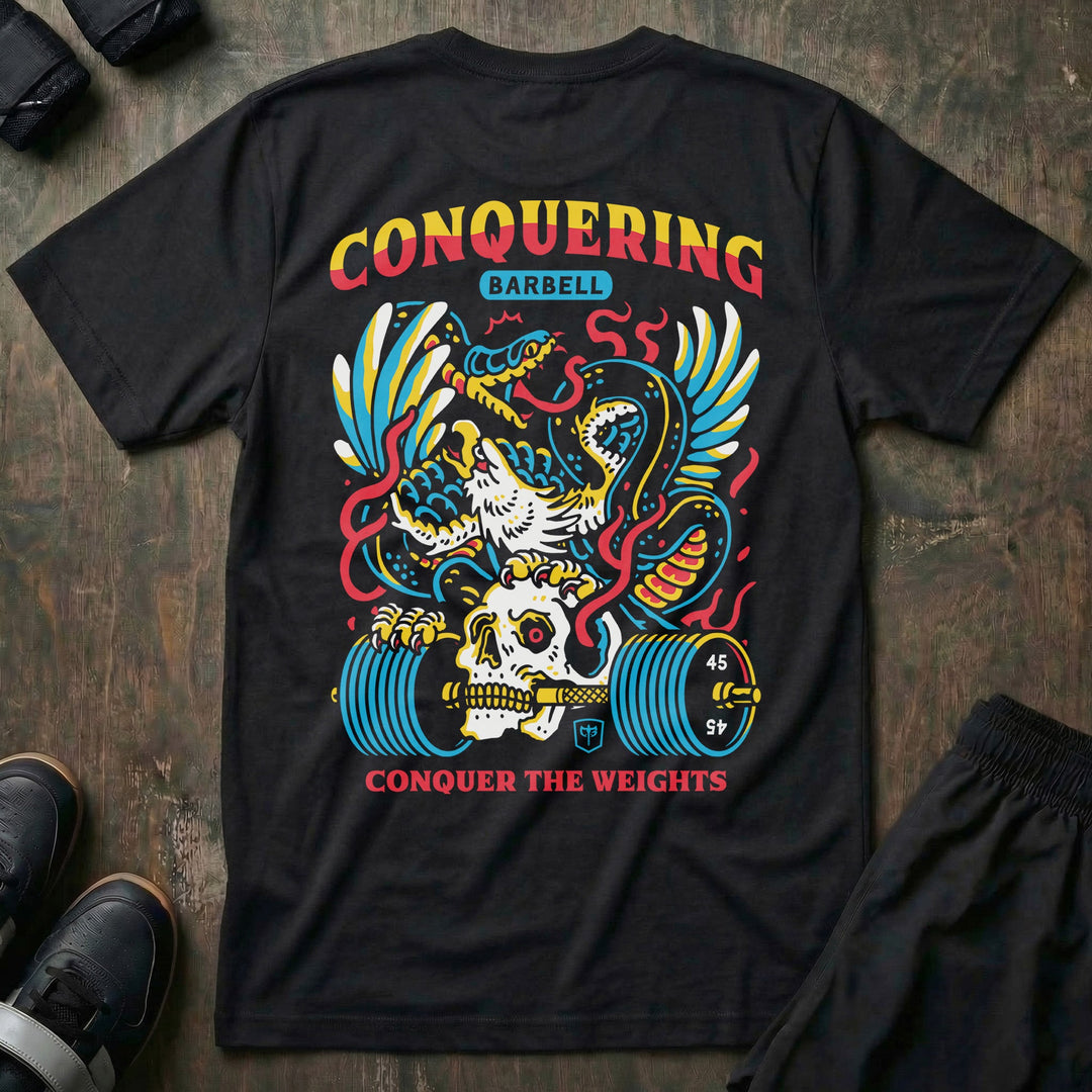Conquer The Weights - Air Raid - Black Tee - Conquering Barbell