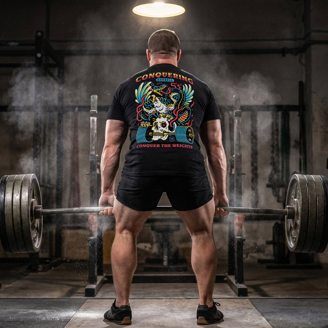 Conquer The Weights - Air Raid - Black Tee - Conquering Barbell