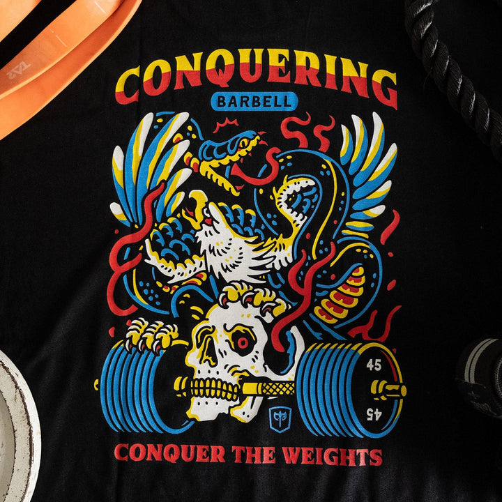 Conquer The Weights - Air Raid - Black Tee - Conquering Barbell