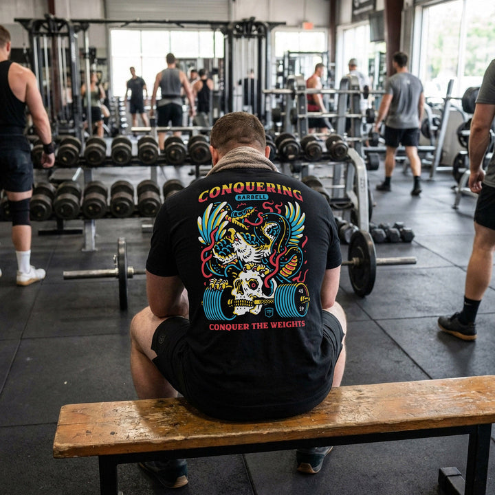 Conquer The Weights - Air Raid - Black Tee - Conquering Barbell