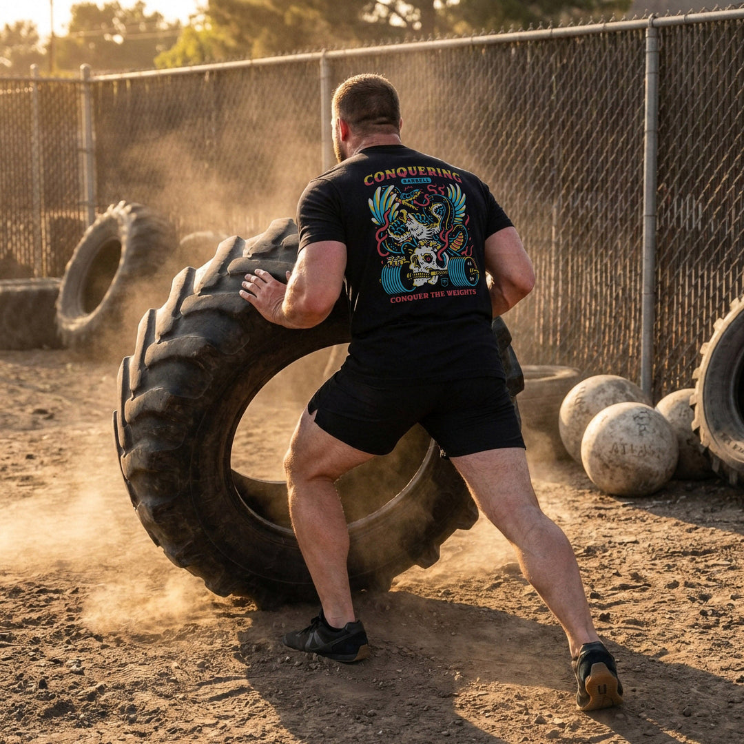 Conquer The Weights - Air Raid - Black Tee - Conquering Barbell