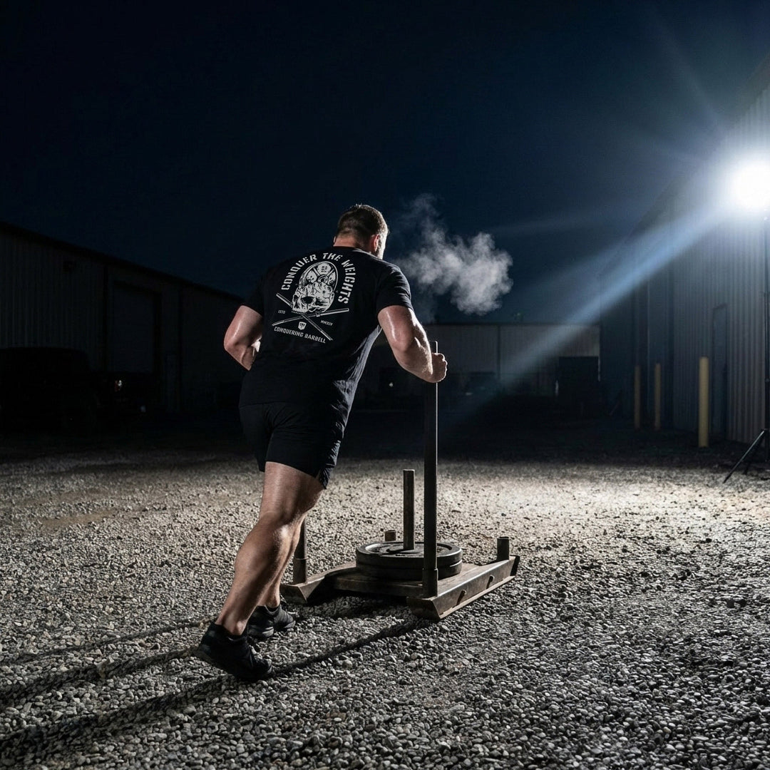 Conquer the Weights - Skull Smash Tee - Conquering Barbell