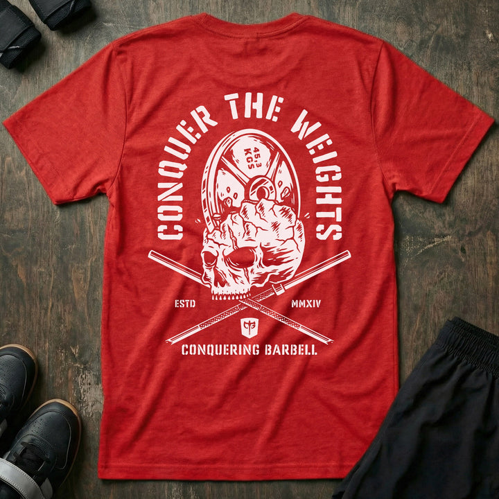 Conquer the Weights - Skull Smash Tee - Conquering Barbell