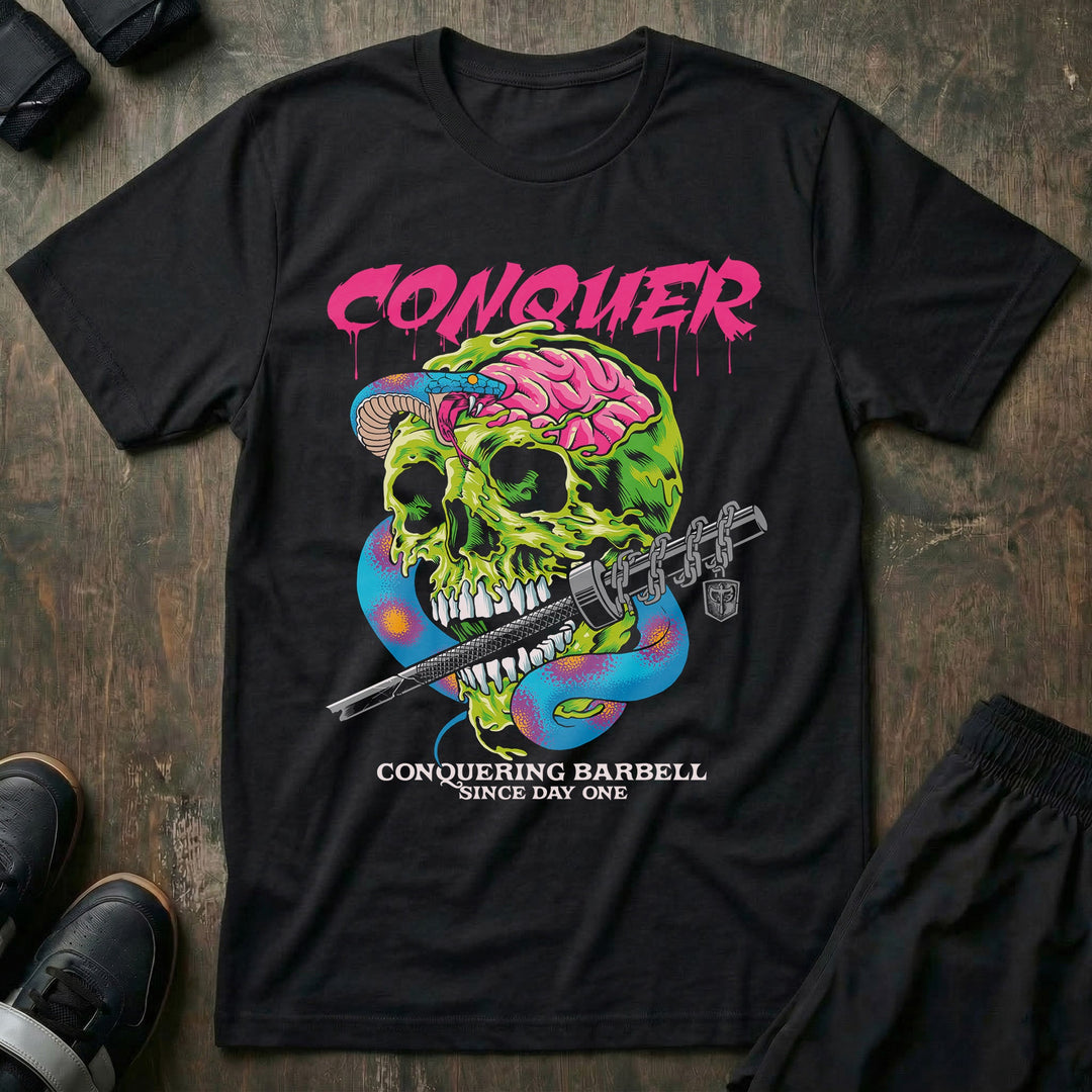 Conquer - Venom - on Black Tee - Conquering Barbell