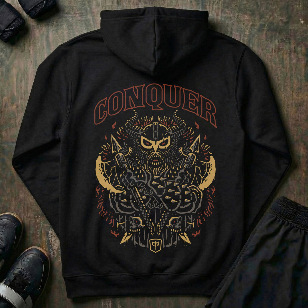 Conquer - Viking - on Black Pullover Hoodie - Conquering Barbell