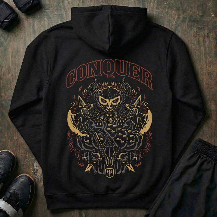 Conquer - Viking - on Black Pullover Hoodie - Conquering Barbell