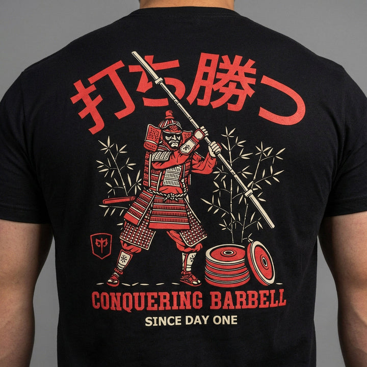 Conquer - Way of the Samurai - Black Tee - Conquering Barbell