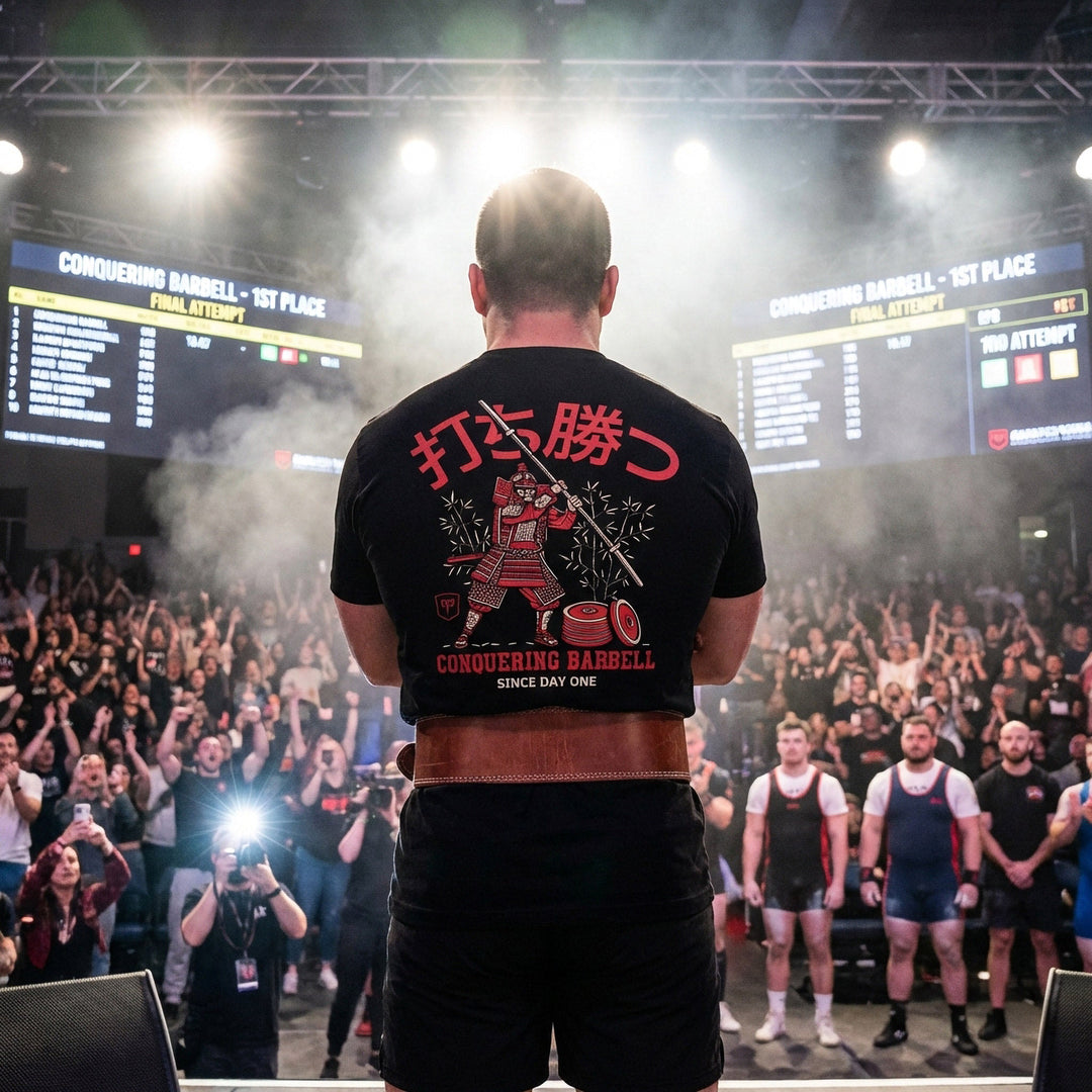 Conquer - Way of the Samurai - Black Tee - Conquering Barbell