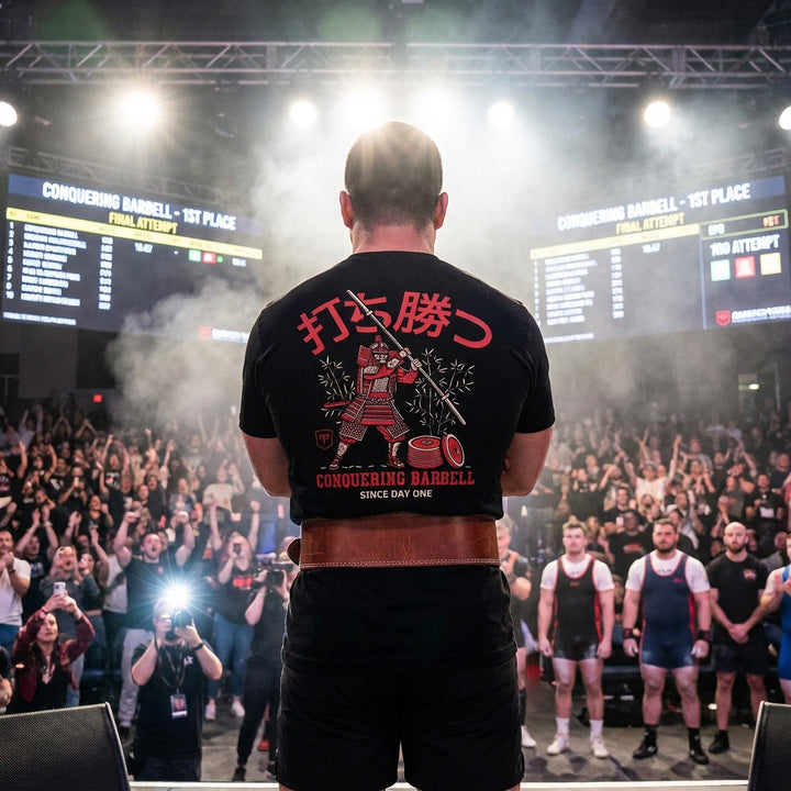 Conquer - Way of the Samurai - Black Tee - Conquering Barbell