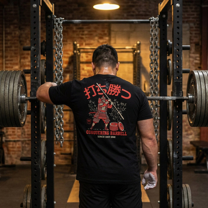 Conquer - Way of the Samurai - Black Tee - Conquering Barbell