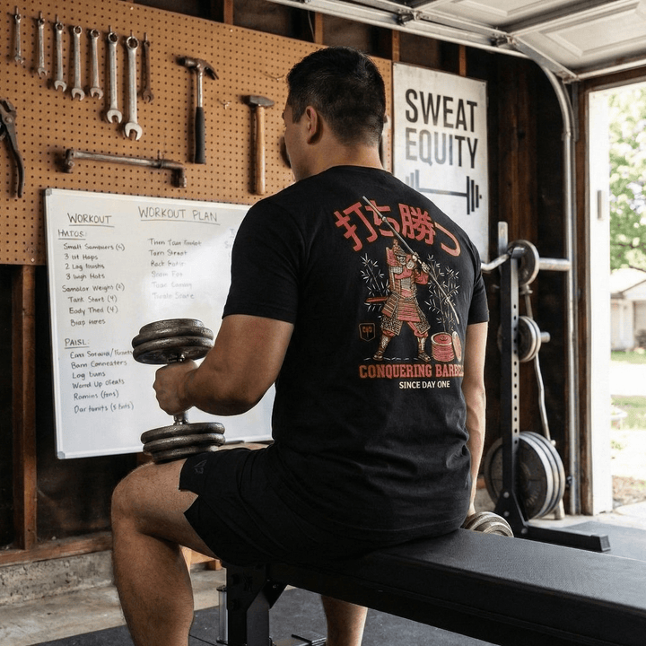 Conquer - Way of the Samurai - Black Tee - Conquering Barbell