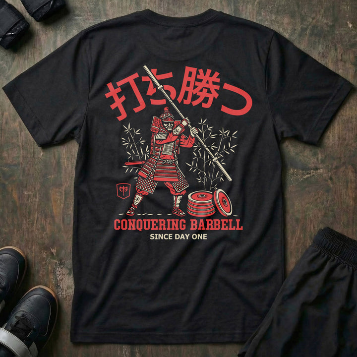 Conquer - Way of the Samurai - Black Tee - Conquering Barbell