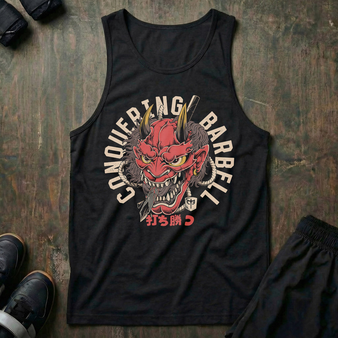 Conquer Your Demon - on Black tank top - Conquering Barbell