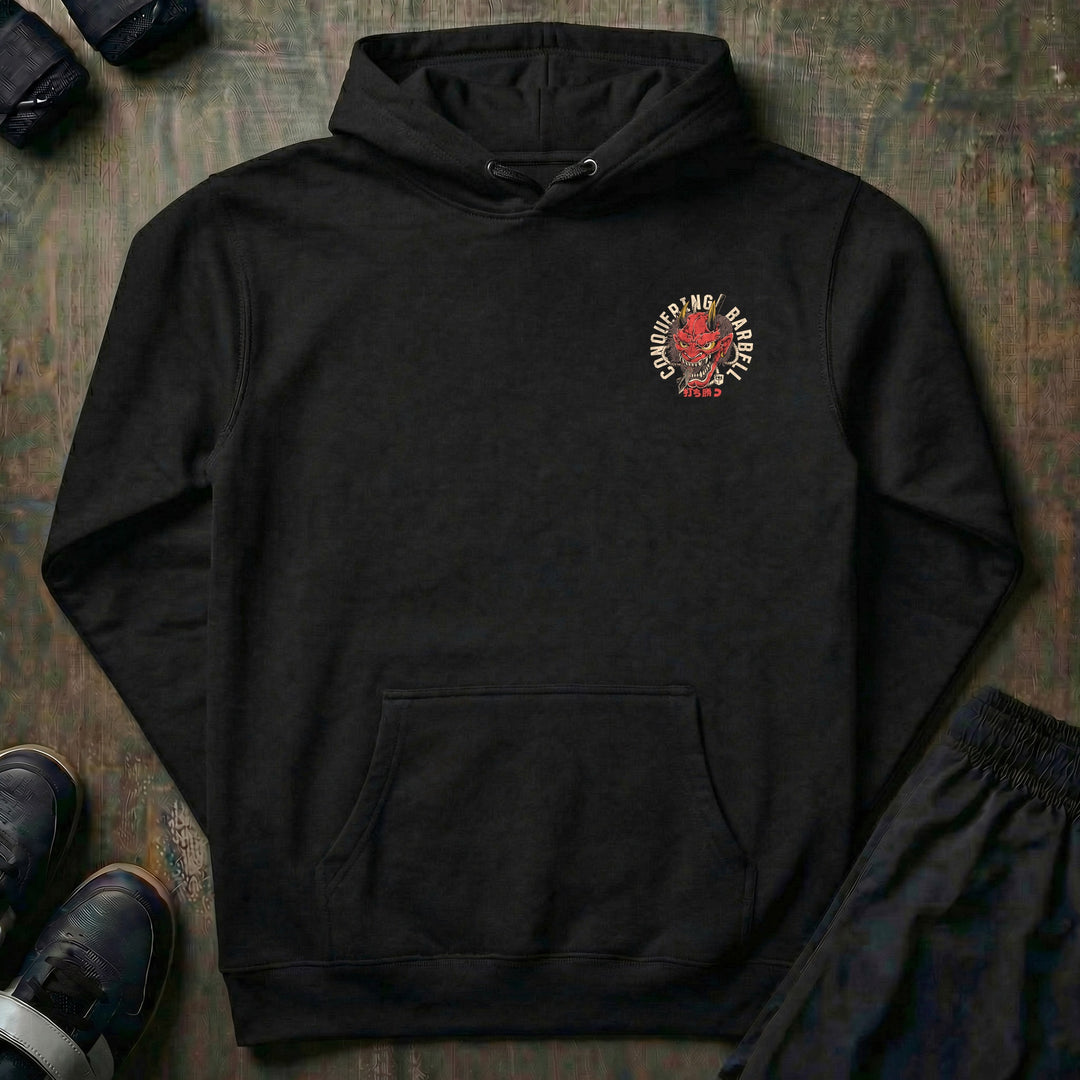 Conquer Your Demon pullover hoodie in Black, front