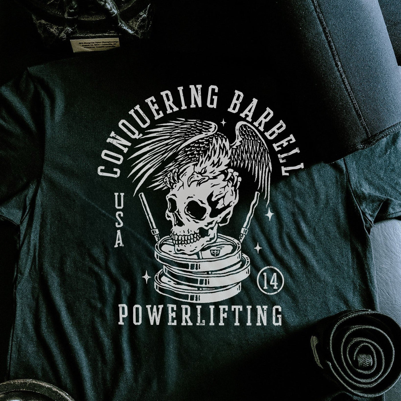 Conquering Barbell Eagle Powerlifting - Black Tee - Conquering Barbell