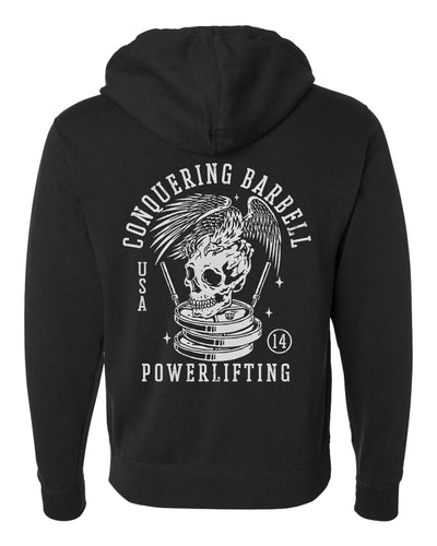 Conquering Barbell Eagle Powerlifting - on Black Pullover Hoodie - Conquering Barbell