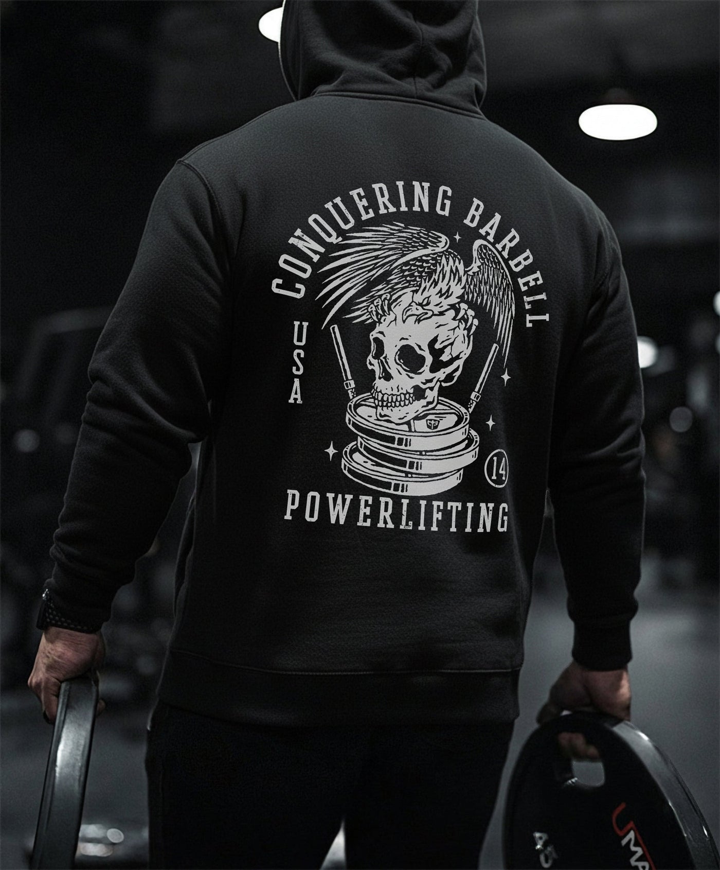 Conquering Barbell Eagle Powerlifting - on Black Pullover Hoodie - Conquering Barbell