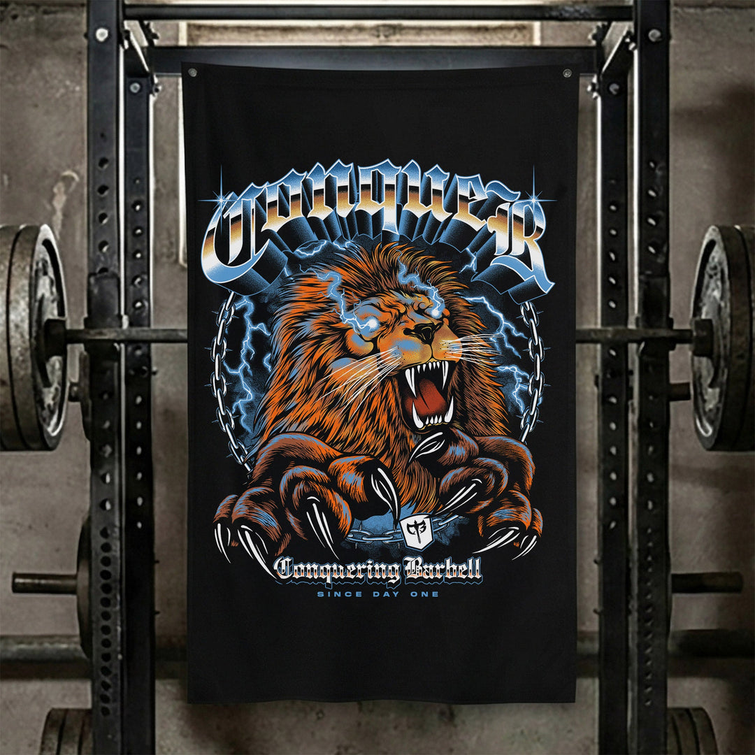 Conquering Lion - 3' x 5' Polyester Flag - Conquering Barbell