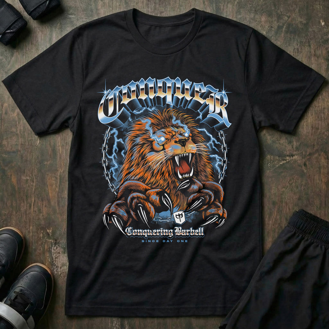 Conquering Lion - Black Tee - Conquering Barbell