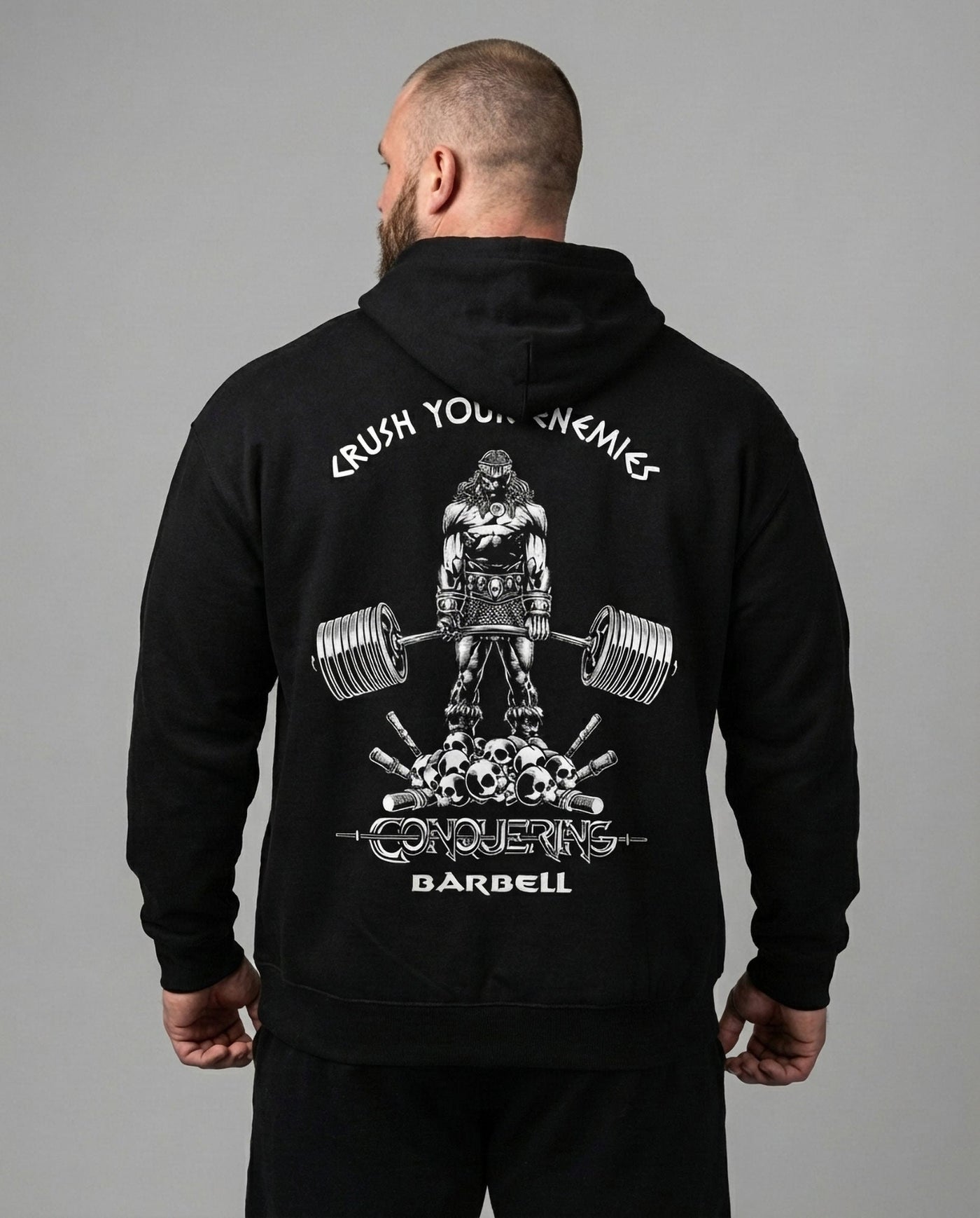 Crush Your Enemies Pullover Hoodie - Black - Conquering Barbell