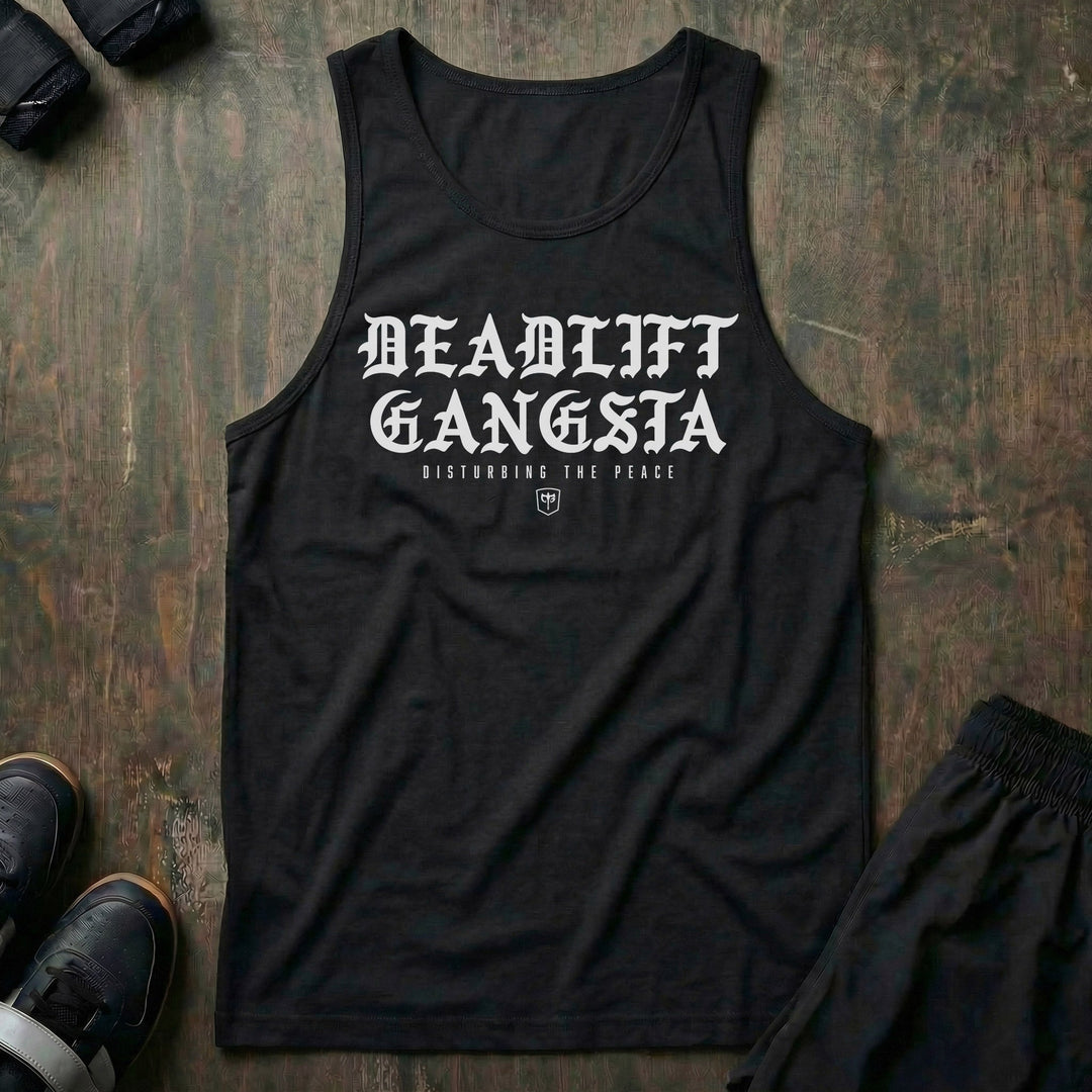 Deadlift Gangsta - on Black tank top - Conquering Barbell