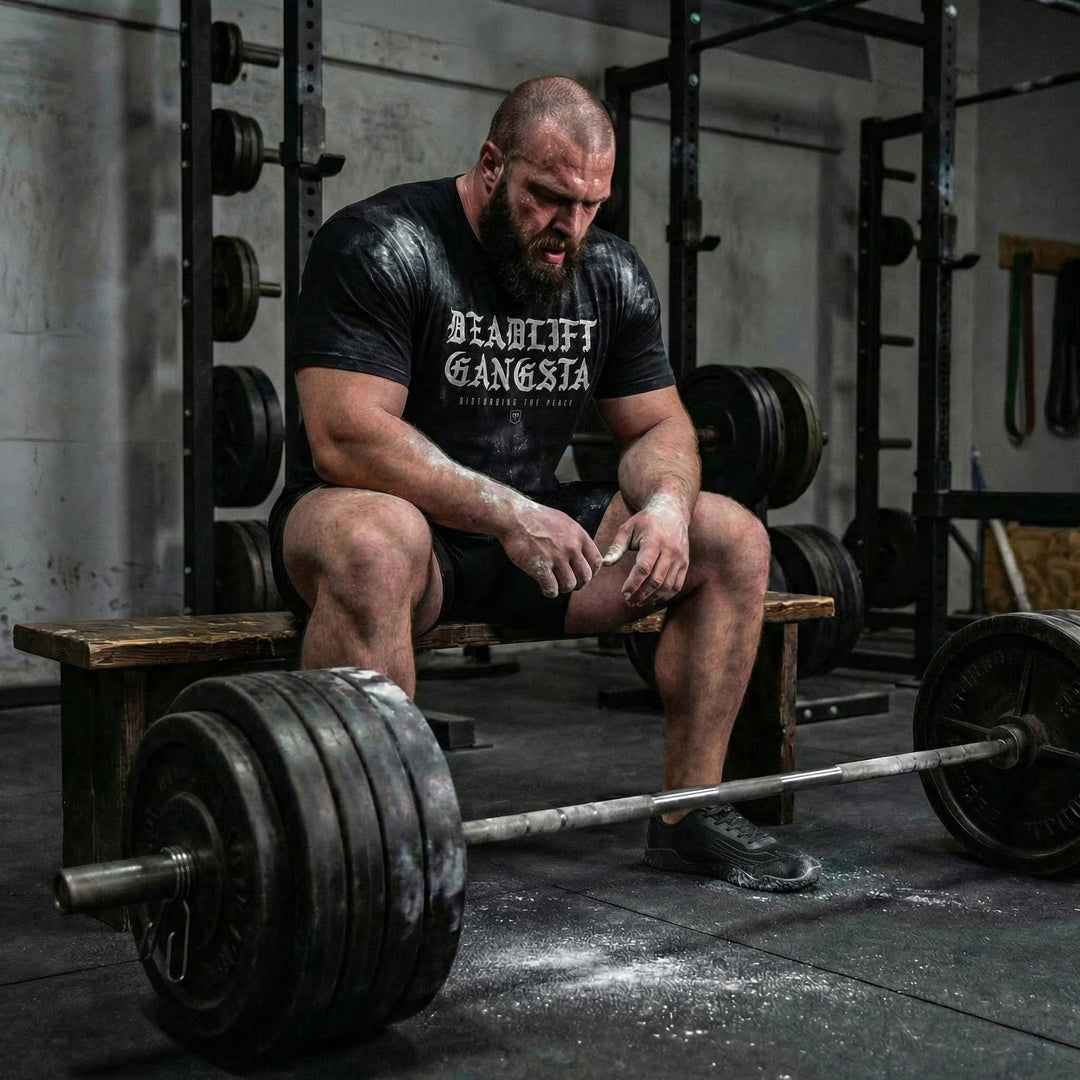 Deadlift Gangsta tee in Black: DEADLIFT GANGSTA in bold white blackletter across the chest