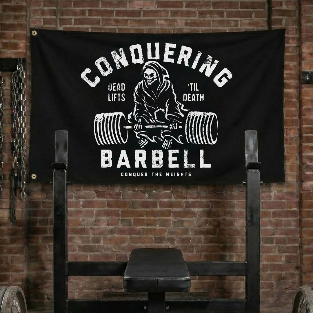 Deadlifts 'Til Death - 3' x 5' Polyester Flag - Conquering Barbell