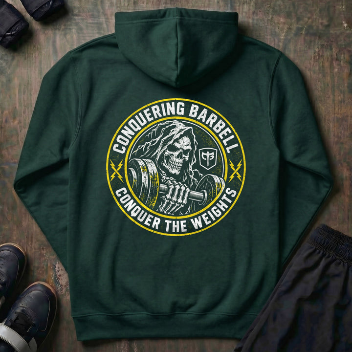 Death Grip pullover hoodie in Alpine Green, back print