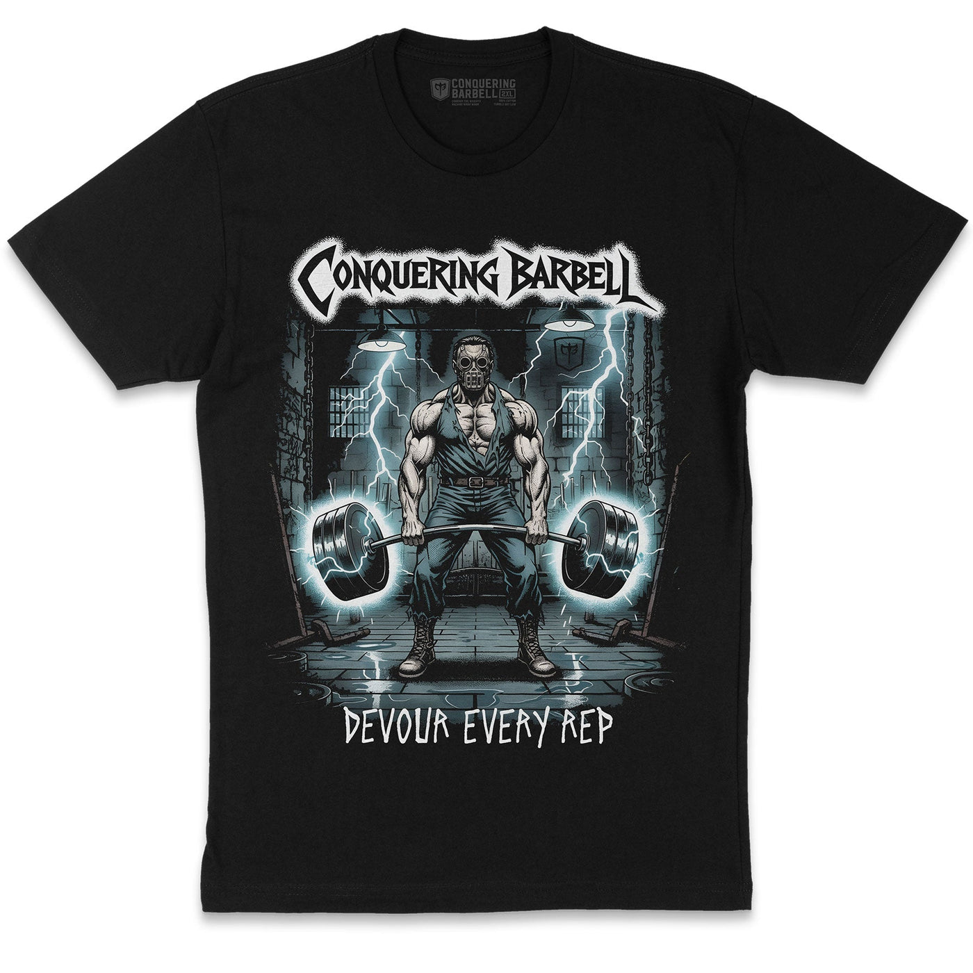 Devour Every Rep - on Black Tee - Conquering Barbell