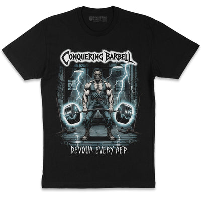 Devour Every Rep - on Black Tee - Conquering Barbell