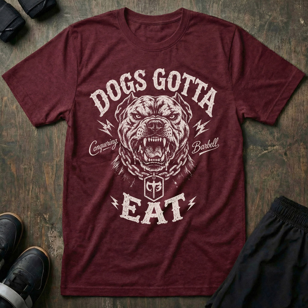 Dogs Gotta Eat tee in Maroon