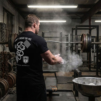 Don't Tread on Me - Black Tee - Conquering Barbell