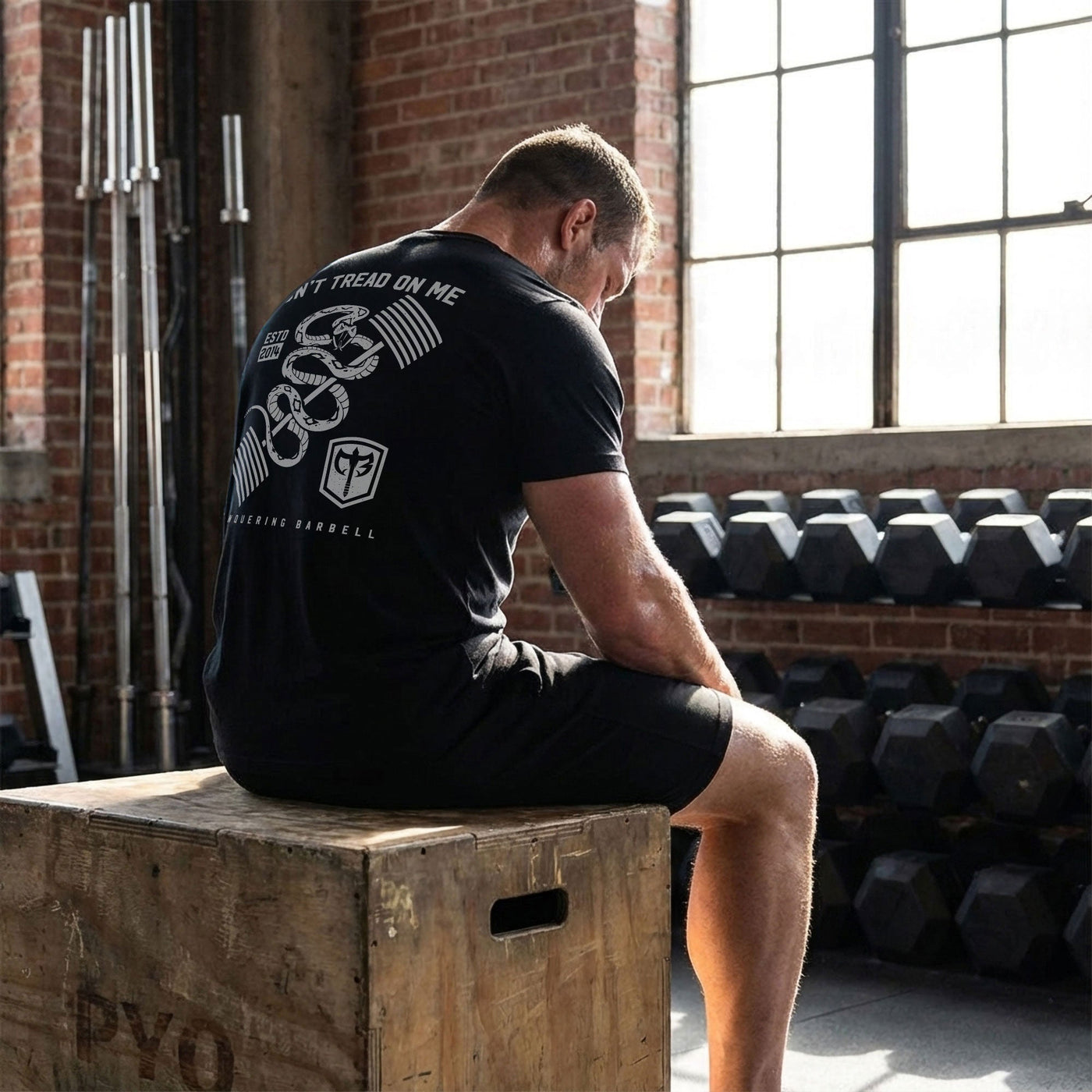 Don't Tread on Me - Black Tee - Conquering Barbell