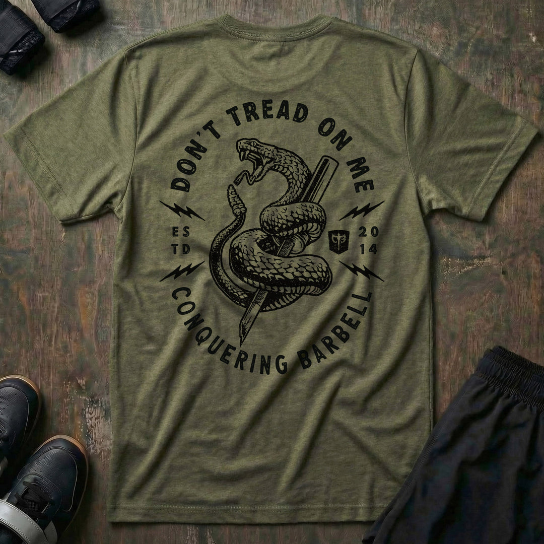 Don't Tread on Me (Version 2) - Military Green Tee - Conquering Barbell